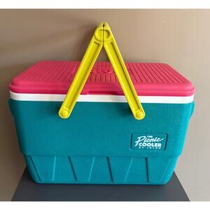 Retro Igloo Picnic Basket Throwback Cooler 25qt Cooler Teal Pink Yellow Reg$53